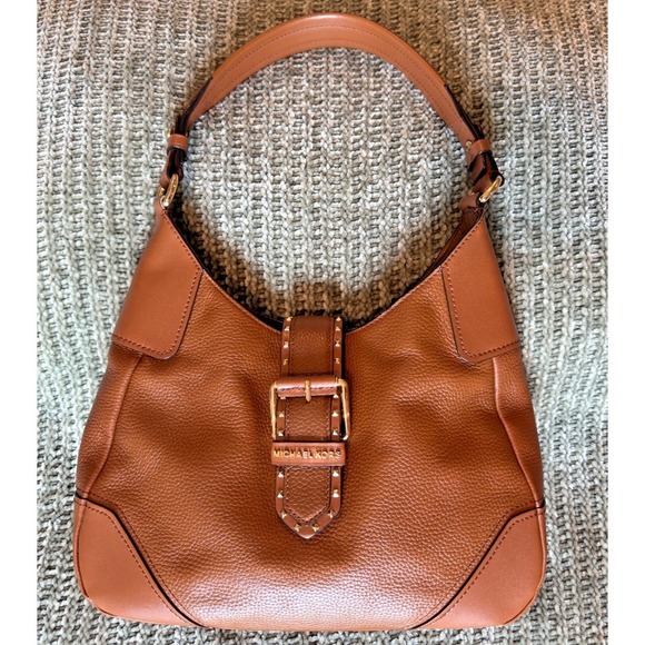 Michael Kors Handbags - Michael Kors Lillian Leather Shoulder Bag Brown Pebbled Studded Buckle